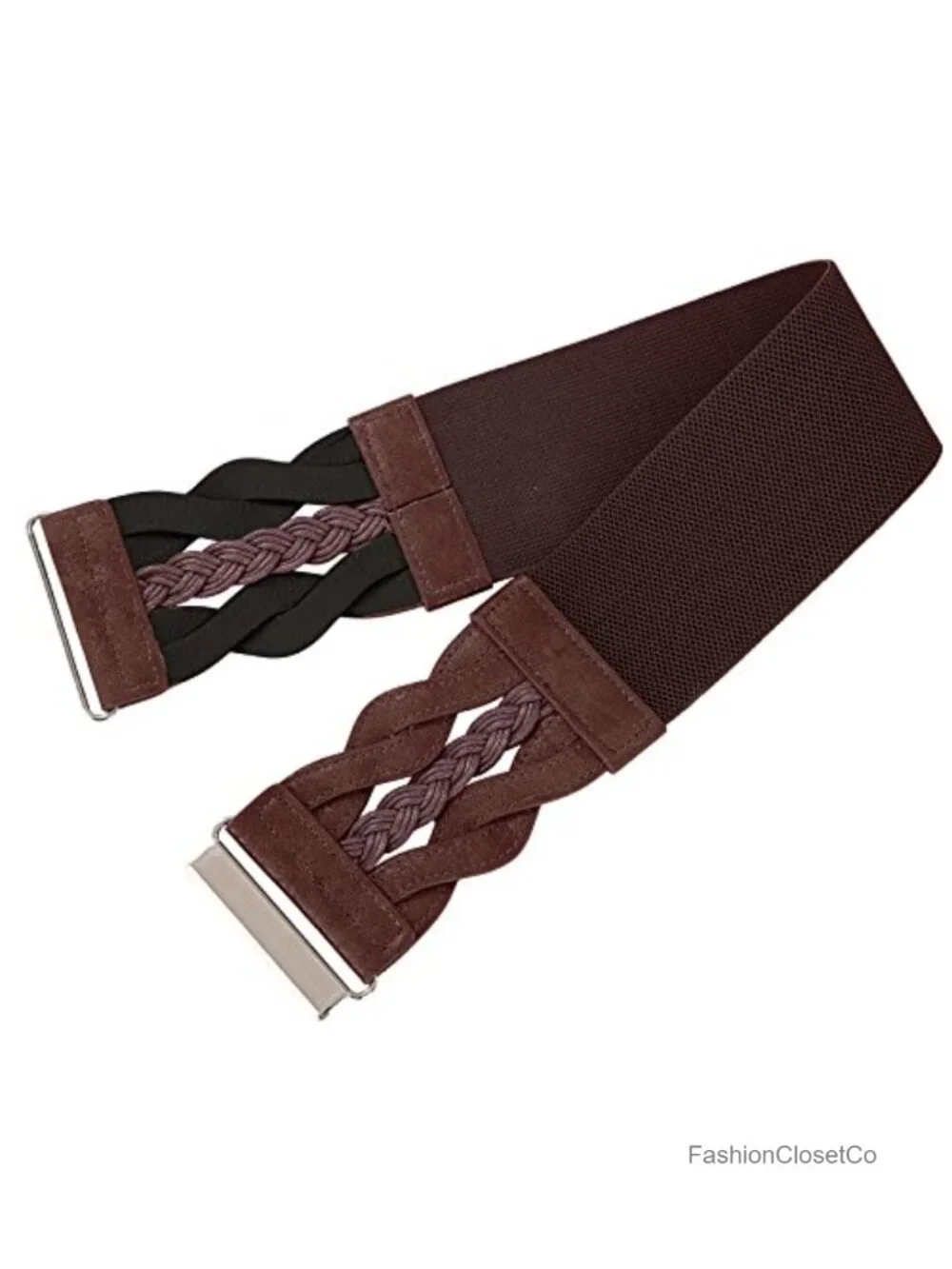 Women's Stretch Elastic Wide Waist Belt 3 Inch Retro Braided Buckle